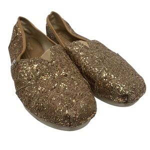 TOMS Rose Gold Glitter Slip-On Alpargata Flats Barbiecore Coquette Fairycore